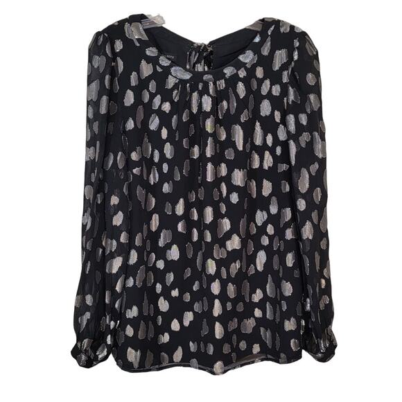 Talbots Women's Clip Dot Tie Back Top Festival Concert Black Silver Size Large - Picture 1 of 8